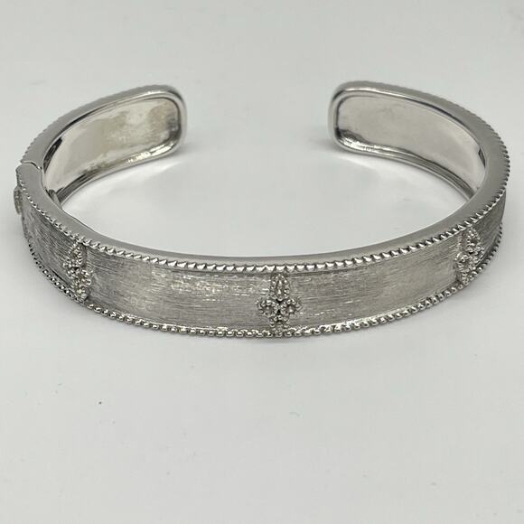 Jude Frances Sterling 925 Brushed Silver Narrow Cuff Bracelet White Topaz 6.5" - Picture 3 of 10